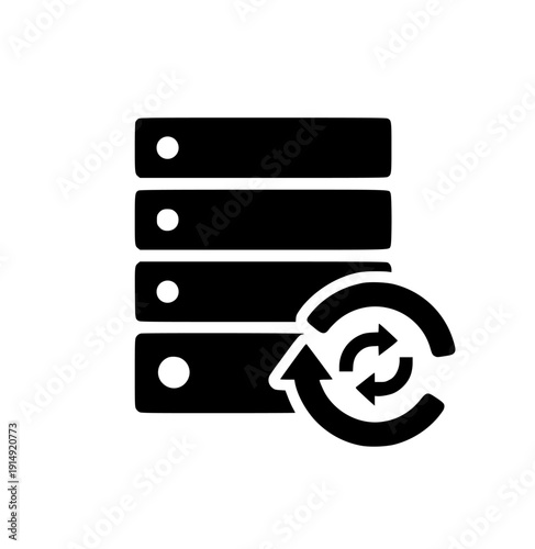 Vector icon depicting data synchronization and server update processes, ideal for illustrating system maintenance, information backup, and seamless digital infrastructure management