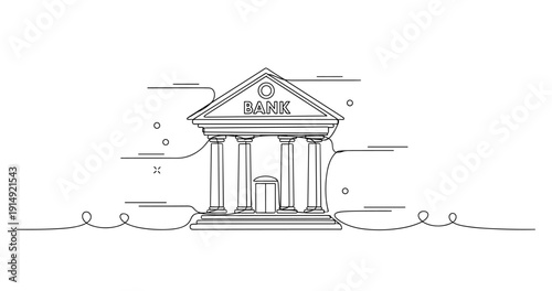 Line art of classical bank building with pillars on white background. None editable stroke
