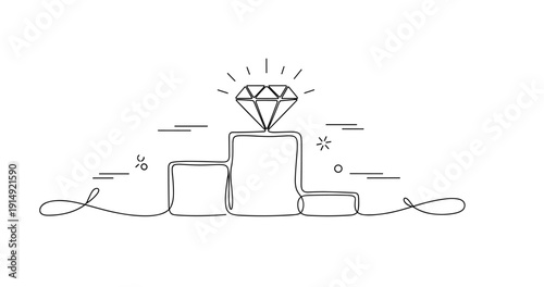 Continuous line drawing of diamond on podium with abstract elements. None editable stroke