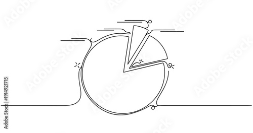 Stick figures climbing and slipping on a pie chart line art illustration. None editable stroke