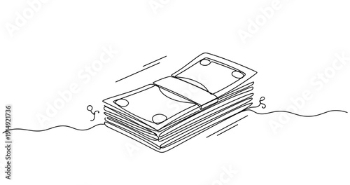 Stack of money sketch with simple line art style on white background. None editable stroke