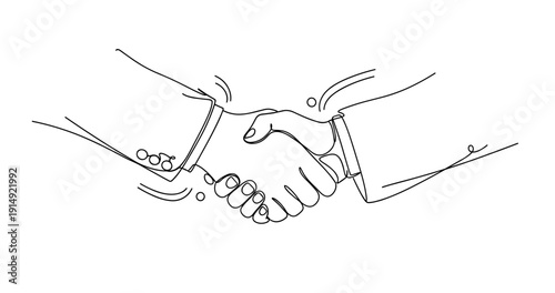 Simple line drawing of two hands shaking in agreement. None editable stroke