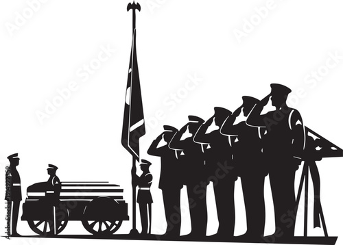 Military funeral vector silhouette illustration, line art honor guard ceremony graphic