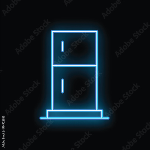 Glowing neon line refrigerator with freezer icon isolated on black background. 4k ultra hd video footage