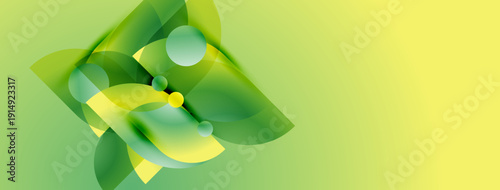 Abstract floral design. Green, yellow hues blend. Soft shapes suggest petals, leaves. Minimalist composition, light background.