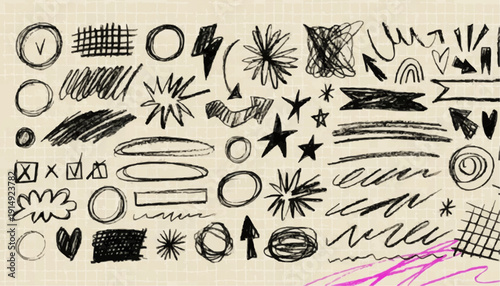 set of hand drawn vector elements for design Crayon Scribble Doodle Underlines and Arrows Set – Hand Drawn Scrapbook Elements with Cross Hatch Texture and Charcoal Highlights