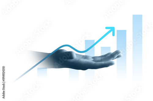 Business finance growth success hand holding arrow chart graph increase png