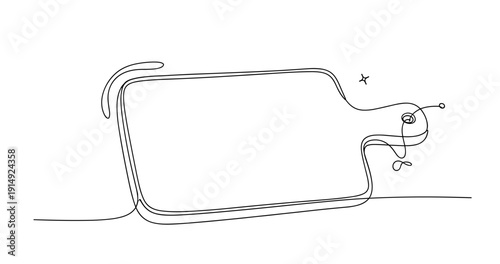 Minimalist continuous line drawing of cutting board with handle. Non editable stroke