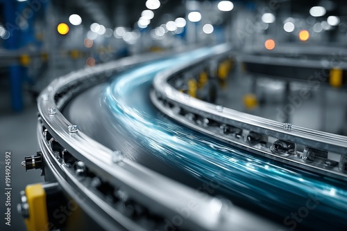 Wallpaper Mural stainless steel conveyor belt inside modern factory. Generative AI Torontodigital.ca