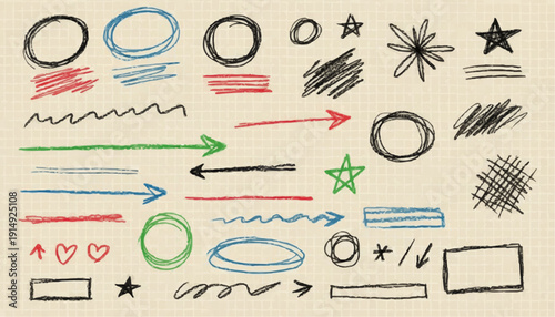 set of hand drawn vector icons Crayon Scribble Doodle Underlines and Arrows Set – Hand Drawn Scrapbook Elements with Cross Hatch Texture and Charcoal Highlights