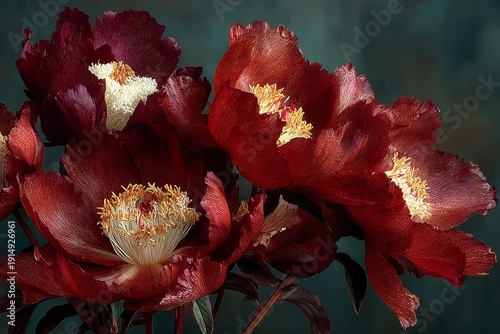 Wallpaper Mural deep red and pink peonies in dramatic composition. Generative AI Torontodigital.ca