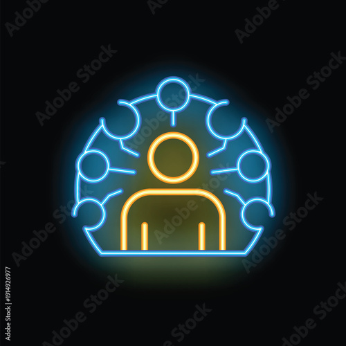 Neon icon of a person spreading influence representing a social media influencer, content creator, or thought leader