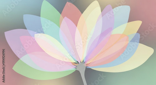 Vibrant pastel flower graphic with multicolored petals and soft gradient background for design