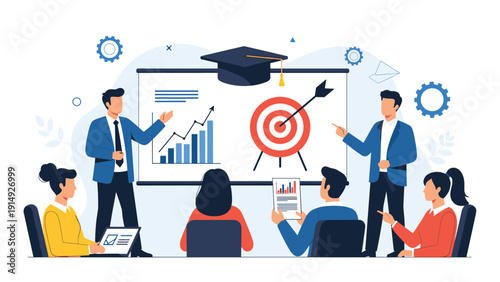 Corporate team attending an educational workshop focused on reaching targets and achieving professional success in a modern business environment.