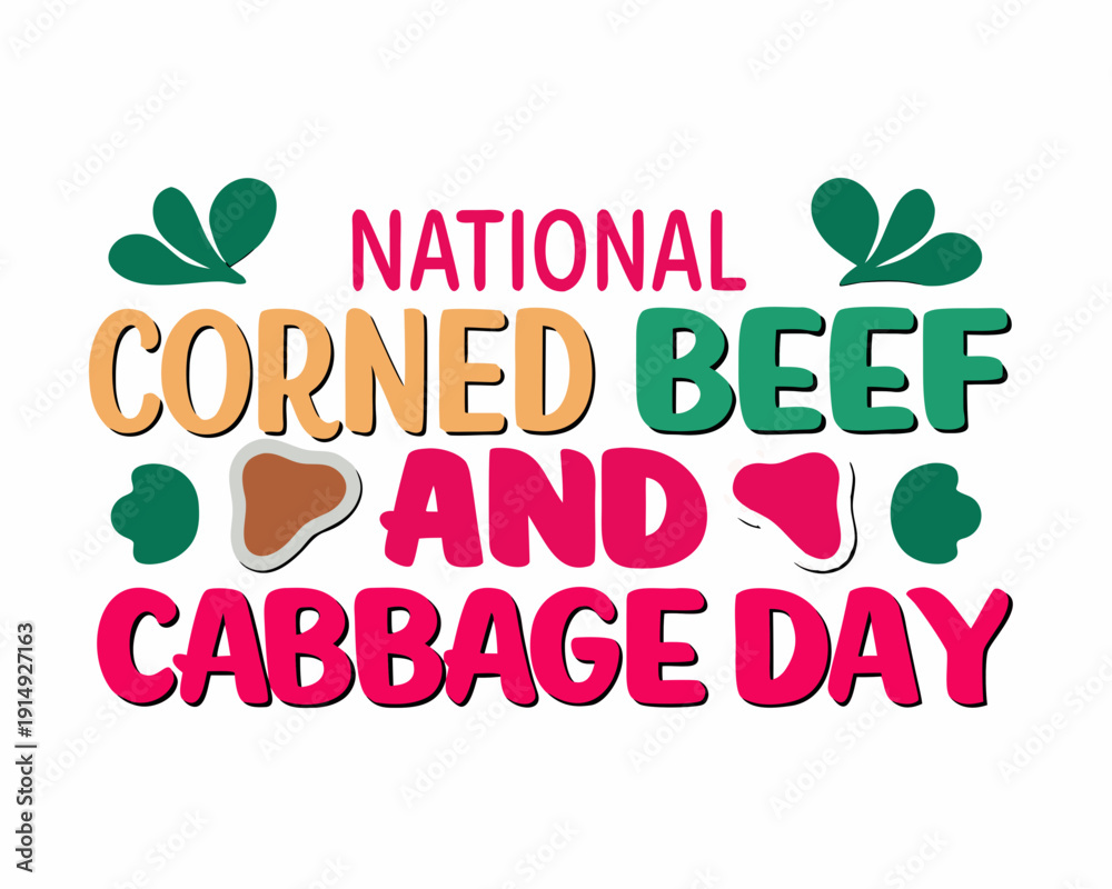 Fototapeta premium National Corned Beef and Cabbage Day Typography with Irish Food Elements Vector