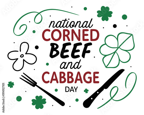NATIONAL CORNED BEEF AND CABBAGE DAY vector illustration isolated on white background