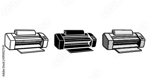 Three printer variations: outline, silhouette, and sketch styles