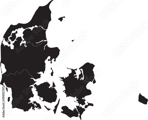 Map of Denmark with Administrative Jurisdiction Regions Editable Design Vector.