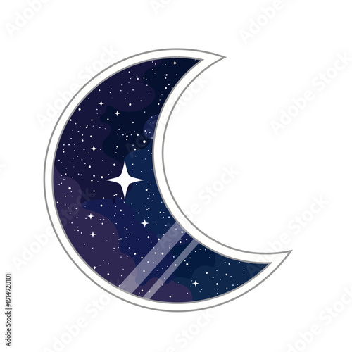Crescent Moon Shining Brightly in a Starry Night Sky Illustration Featuring Celestial Bodies and Cosmic Elements