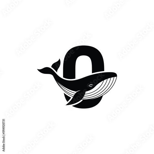 Fotografie Illustration of a whale incorporated into a  logo design on a simple background