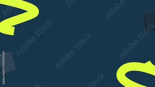 Abstract 3D Geometric Background with Vibrant Yellow Squiggly Lines and Dark Blue Cubes. Modern and playful 3D abstract background featuring vibrant yellow squiggly lines and dark blue geometric cube.