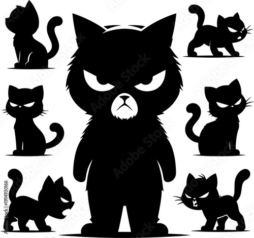 Aggressive cat silhouettes showing angry feline behavior