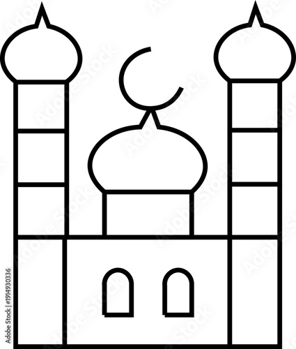 Black silhouette of a mosque with dome and minarets on a white background Islamic architecture Islamic mosque crescent moon icon Islamic mosque icon with crescent moon full  mosque skyline
