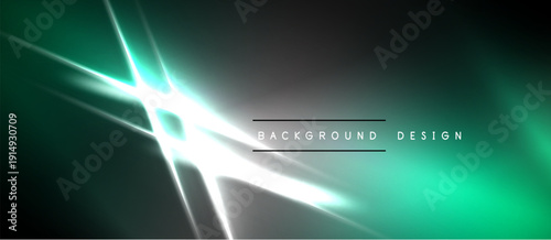 Abstract background features vibrant teal, gray gradients. Bright white lines create dynamic light effects, modern design aesthetic.