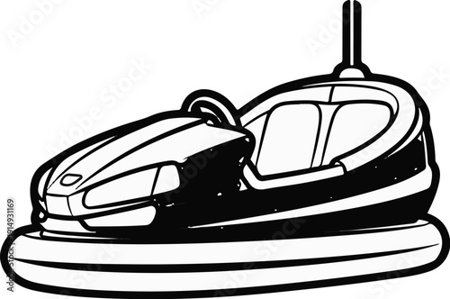 A black and white illustration of a bumper car