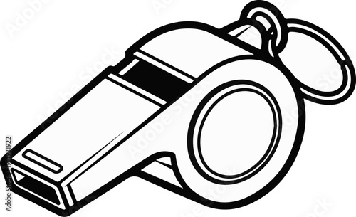 A black and white illustration of a sports whistle with a lanyard loop