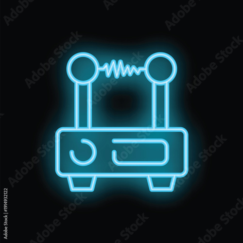 Blue neon sign representing an electronic circuit emitting electromagnetic waves, on a dark background