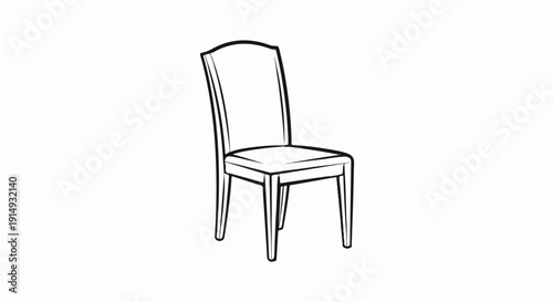 A black and white line drawing of a simple, elegant dining chair