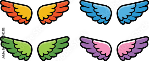Glowing Angel Wings Outline Icon Set  Colorful Fantasy Collection