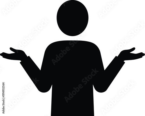 A black silhouette of a person with outstretched arms questioning silhouette
