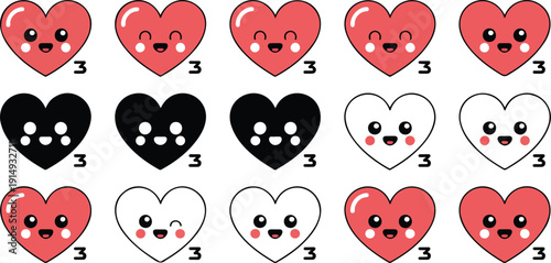 Kissing Face Heart Emoji Outline Icon Set  Cute Expression Collection