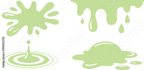 Green Slime Splat Outline Icon Set  Drips and Goo Collection