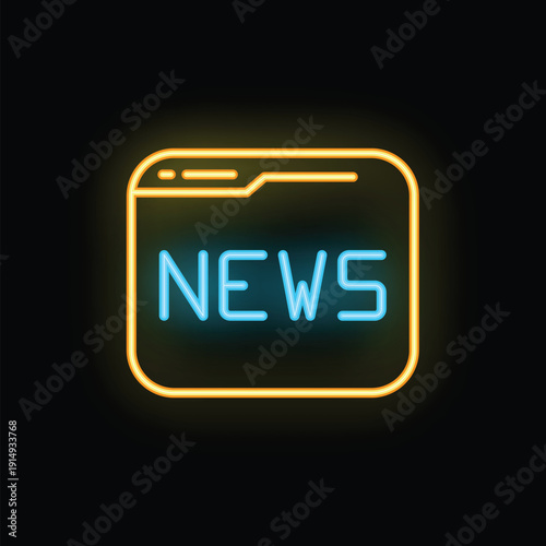 Neon sign representing a news webpage, with the word news written in blue neon light