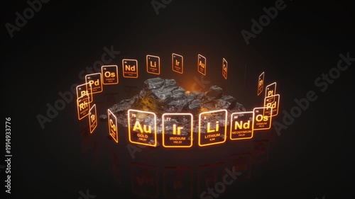Digital Periodic Table over Raw Mineral Stones