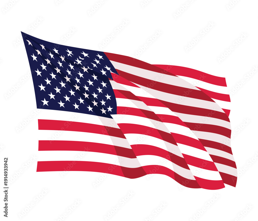 Fototapeta premium USA waving flag. American national symbol isolated on white background. Banner design element