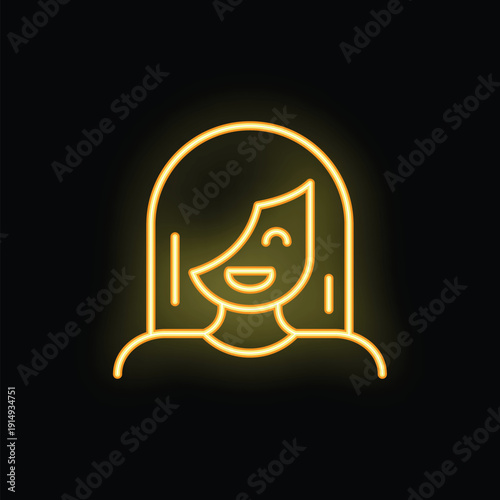 Yellow neon sign of a happy woman smiling, perfect for projects related to positivity, joy, and happiness