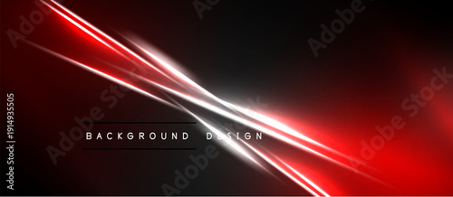 Abstract red lines over dark background. Bright glow creates dynamic visual effect. Modern design element for digital projects.