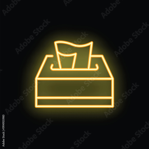 Bright yellow neon sign showing a tissue box, perfect for illustrating cold and flu season