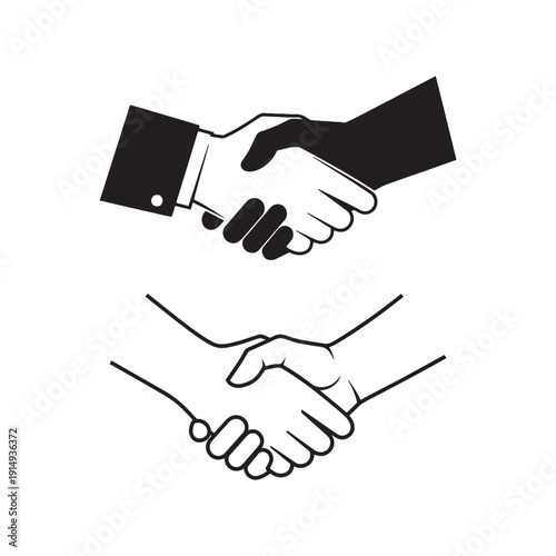 Handshake between two people in silhouette style illustration
