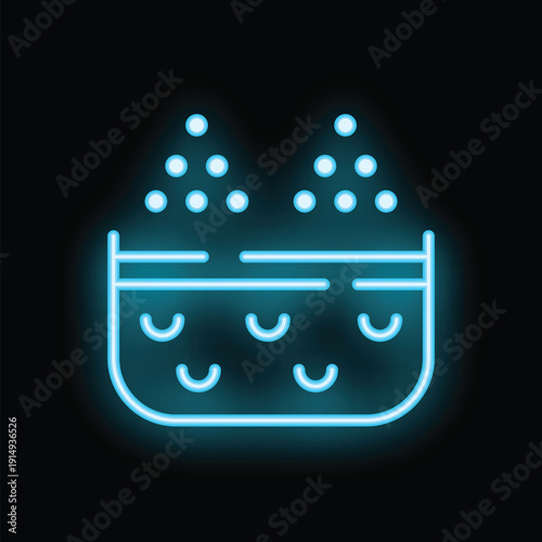Blue neon icon of soil being fertilized, symbolizing agriculture, gardening, and plant growth