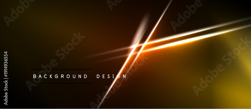 Dark background features bright orange lines intersecting. Modern design evokes speed, energy, dynamic visual impact. Text reads background design.
