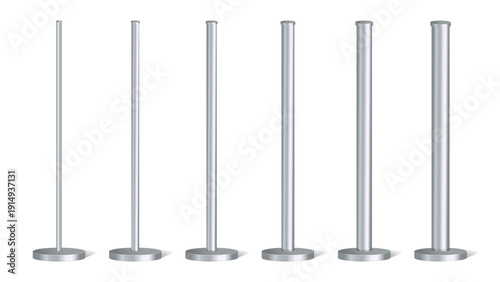 Metal Poles with Different Diameters Set Steel Columns and Vertical Pipes Template for Urban Advertising Banner Display Design Vector Illustration