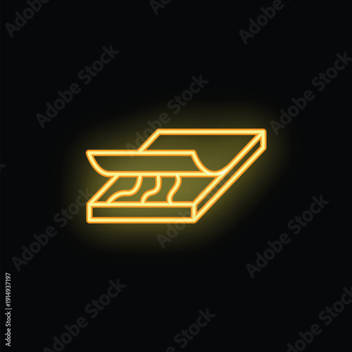 Yellow neon sign representing an underfloor heating system, ideal for illustrating concepts such as home improvement, renovation, or energy efficiency