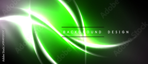 Abstract neon lines create vibrant green background. Smooth curves intersect, forming dynamic light effects. Modern design element.