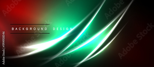 Abstract background features vibrant red, green gradients. Dynamic lines create modern, sleek visual effect. Smooth transitions, dark areas present.