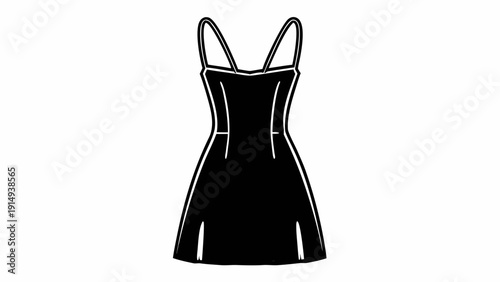 Simple black dress illustration with thin straps and a fitted silhouette